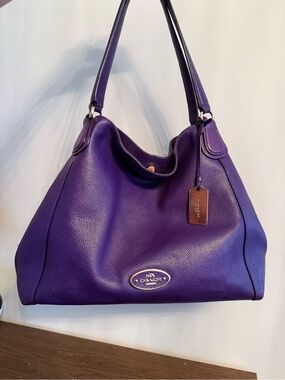 Coach Edie Purple Pebbled Leather Shoulder Bag